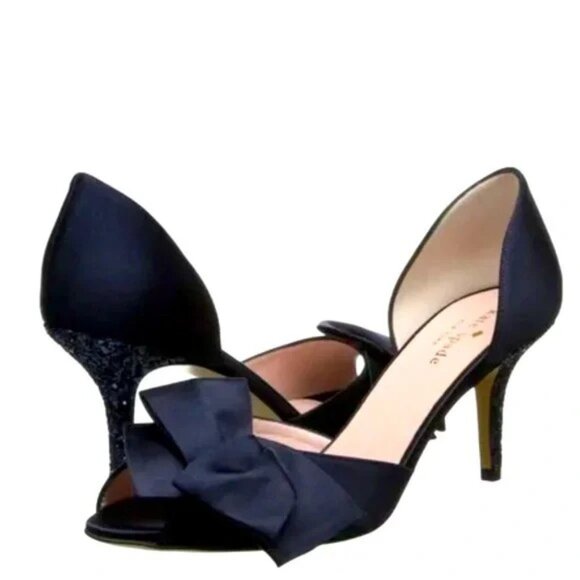 kate spade Shoes - Kate Spade New York "Sala" Navy Blue Satin Peep Toe d'Orsay Pumps w/ Bow, Sz. 6